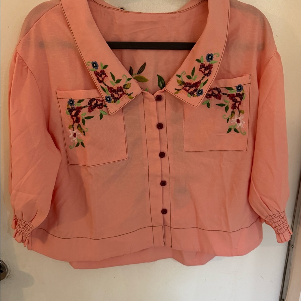 Embroidered Peach Blouse